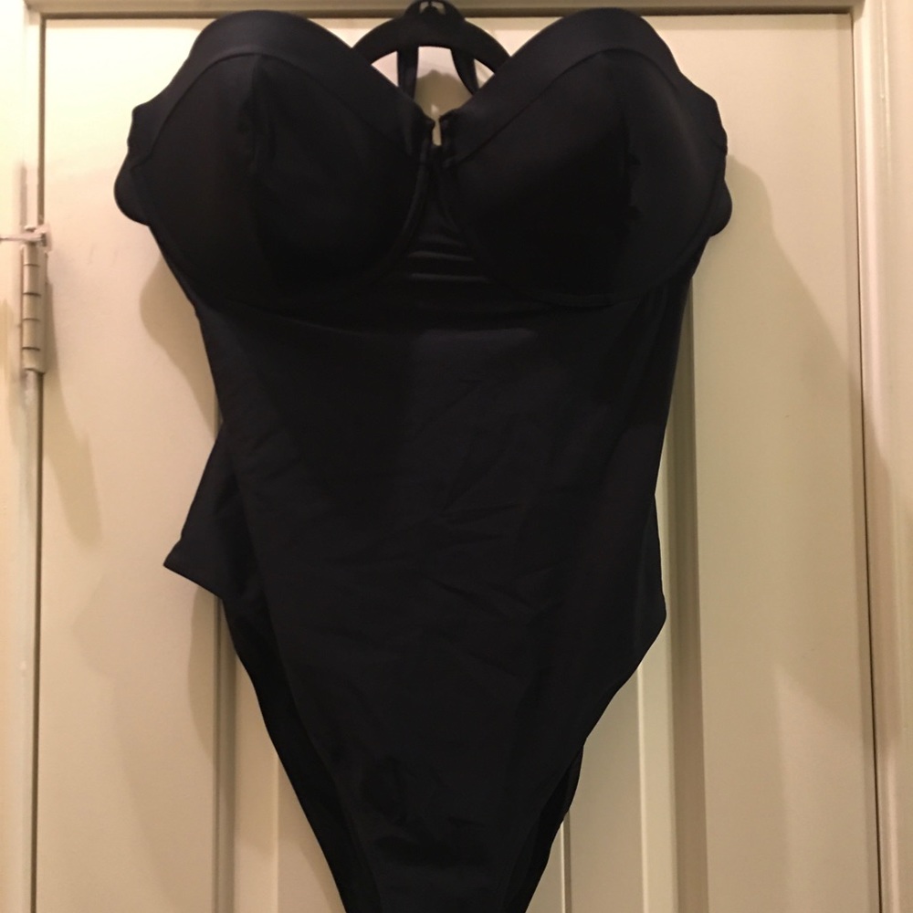 Black halter-style swimsuit
